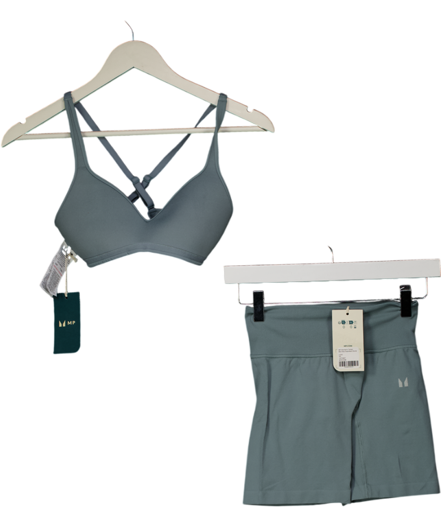 My Protein Blue Tempo Twist Back Sports Bra And Shorts UK S