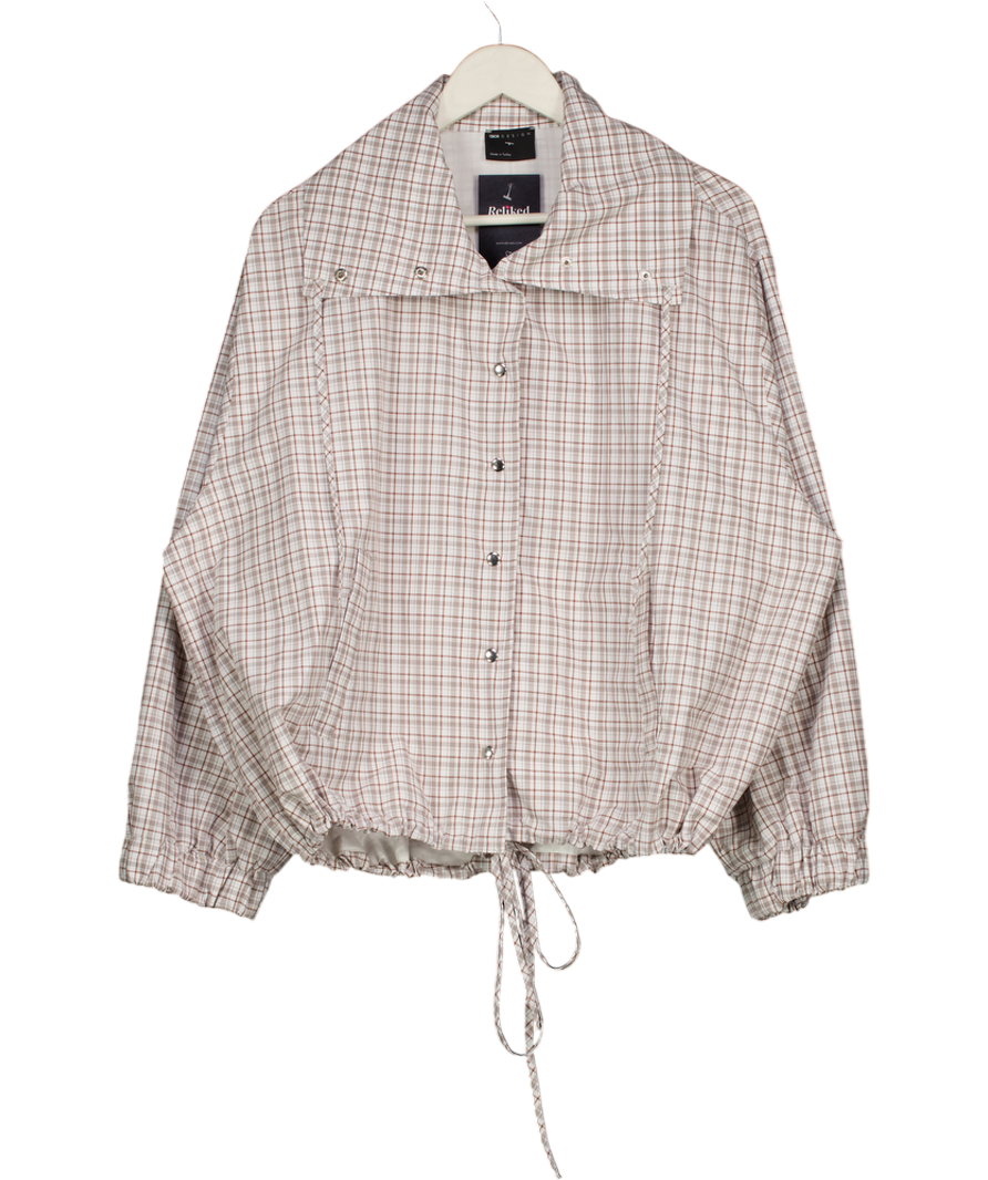 ASOS White / Brown Check Funnel Neck Bomber Jacket UK S