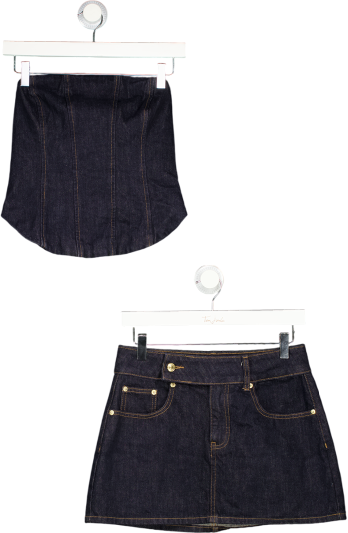 MESHKI 2-piece Strapless Blue  Denim Corset Skirt And Mini Skirt Set UK S