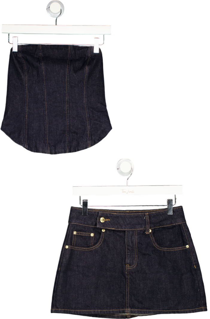 MESHKI 2-piece Strapless Blue  Denim Corset Skirt And Mini Skirt Set UK S