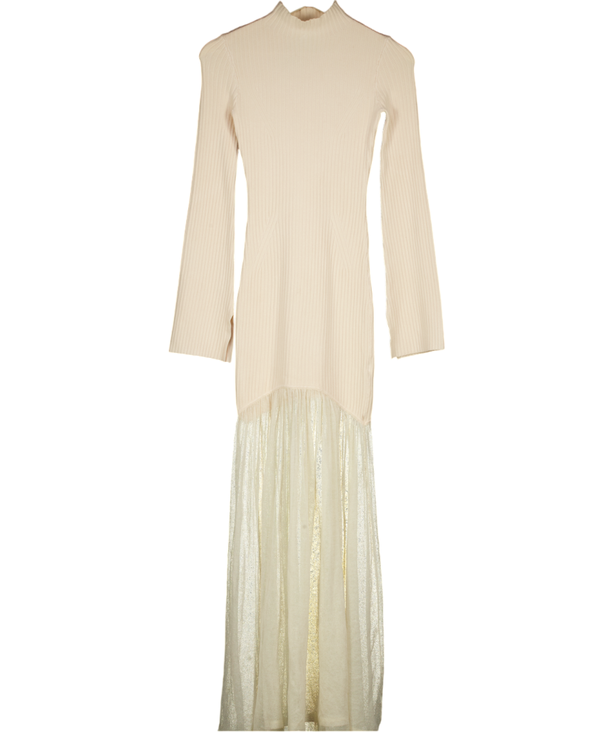 Topshop Cream Knitted Funnel Neck Variegated Rib Maxi Dress UK XS