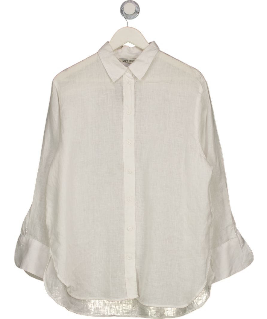 ZARA White Oversized Linen Shirt UK M
