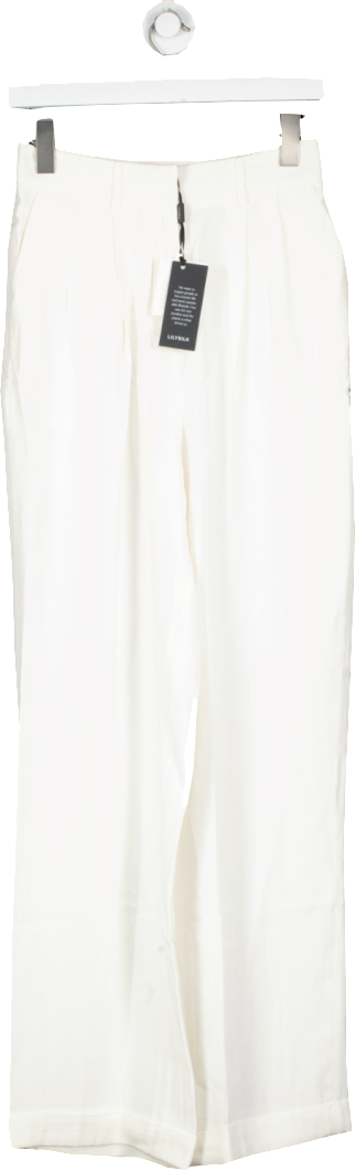 Lily Silk White Timeless Pleated Dense Silk Wide Leg Trousers UK 10