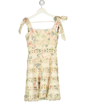 Zimmermann Nude Liene Floral Scalloped Lace Trim Mini Dress Sz0 UK 6