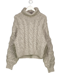 ARRANGE Beige Hand Knit Cable High Neck Jumper In Grey UK XS