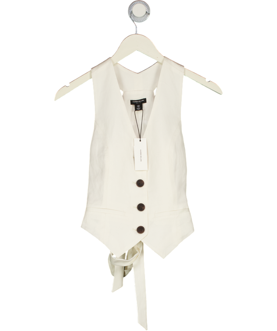 KAREN MILLEN Cream Petite Tailored Viscose Linen Corset Back Waistcoat UK 4