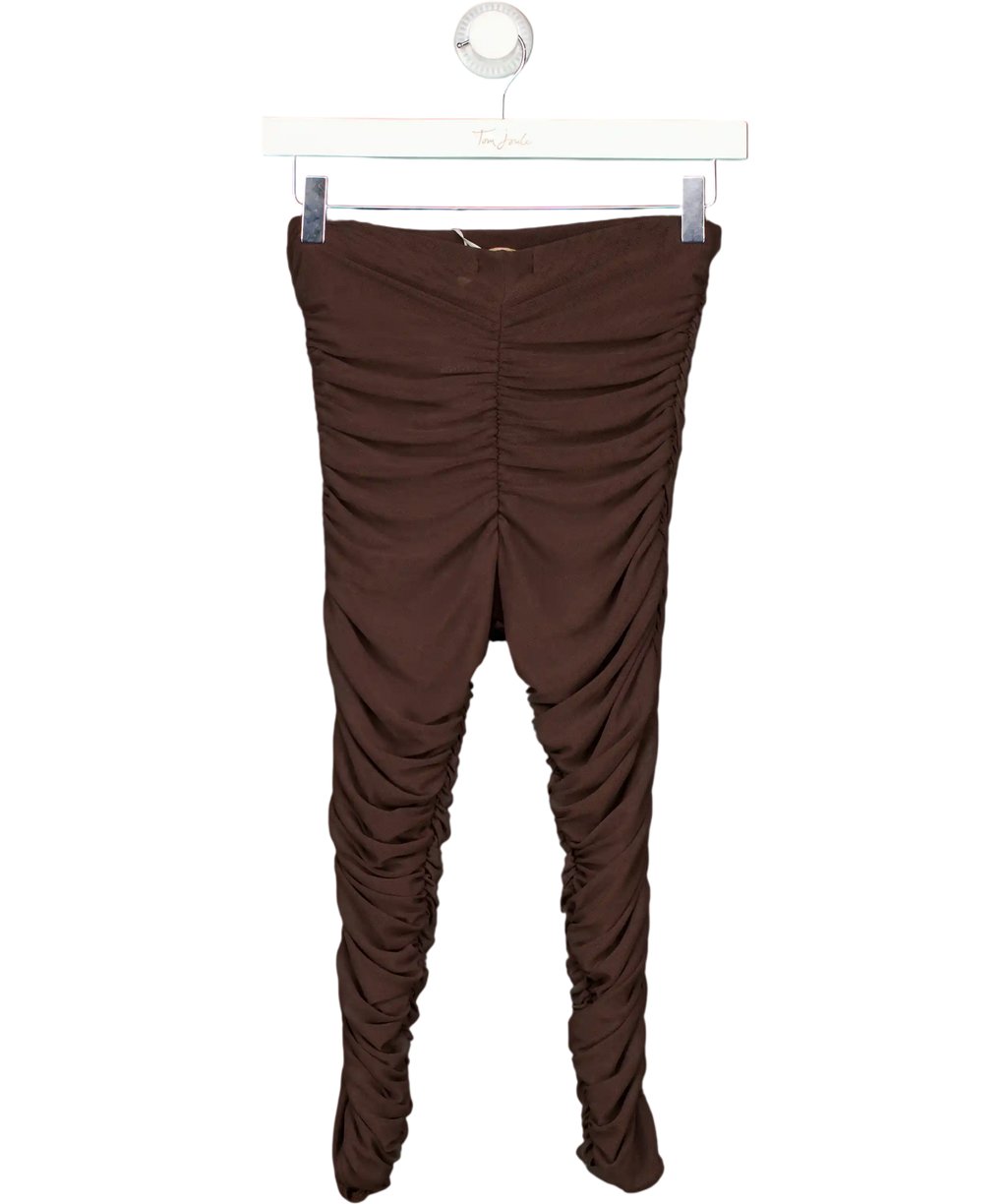 Zoreya Brown Ruched Detail Capri Leggings UK S