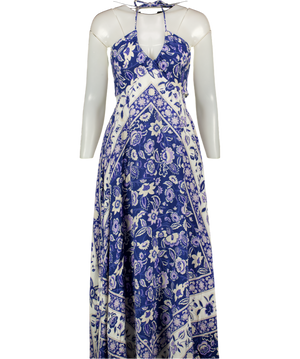 Spell Blue Floral Halterneck Maxi Dress UK XS