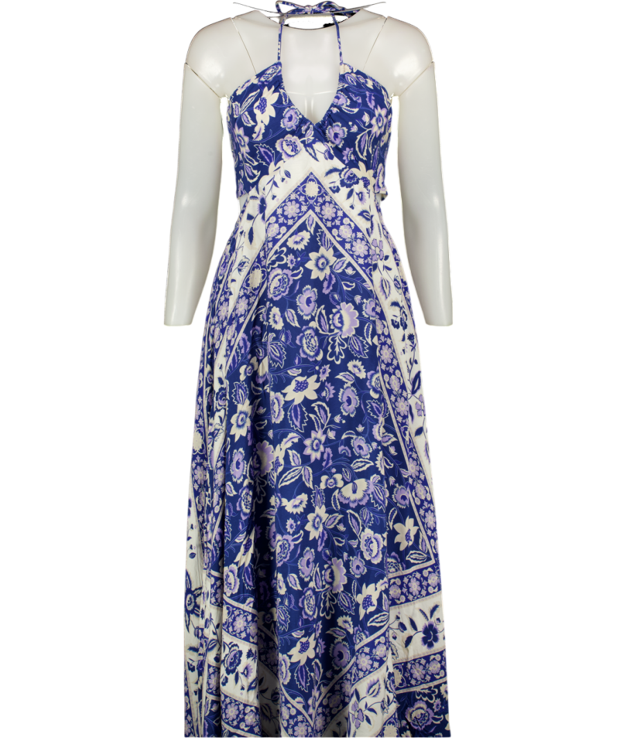 Spell Blue Floral Halterneck Maxi Dress UK XS