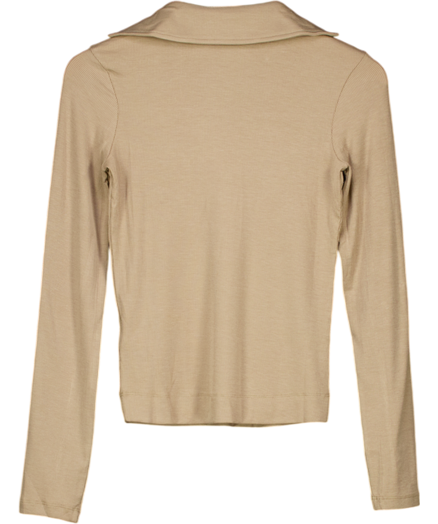 Next Brown Neutral N. Premium Long Sleeve Collar Polo Top UK 6