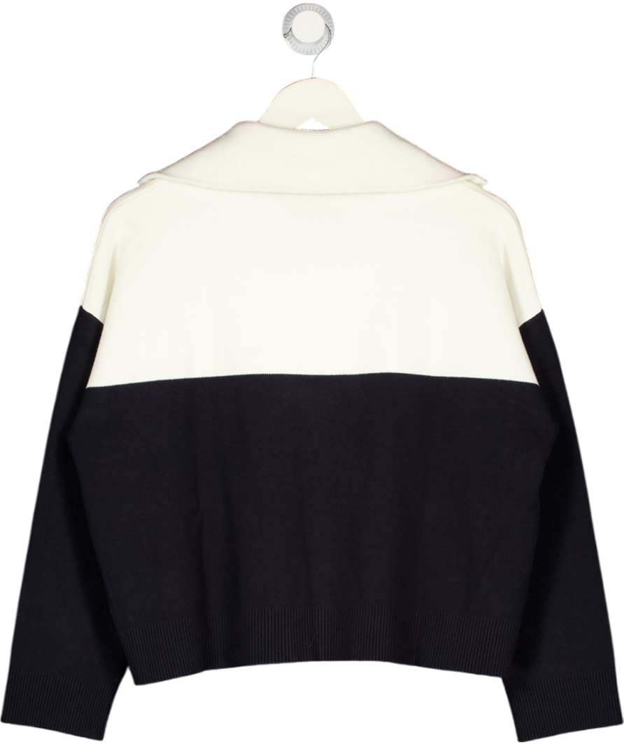 MANGO Navy Blue Bicolour High Collar Sweater UK S