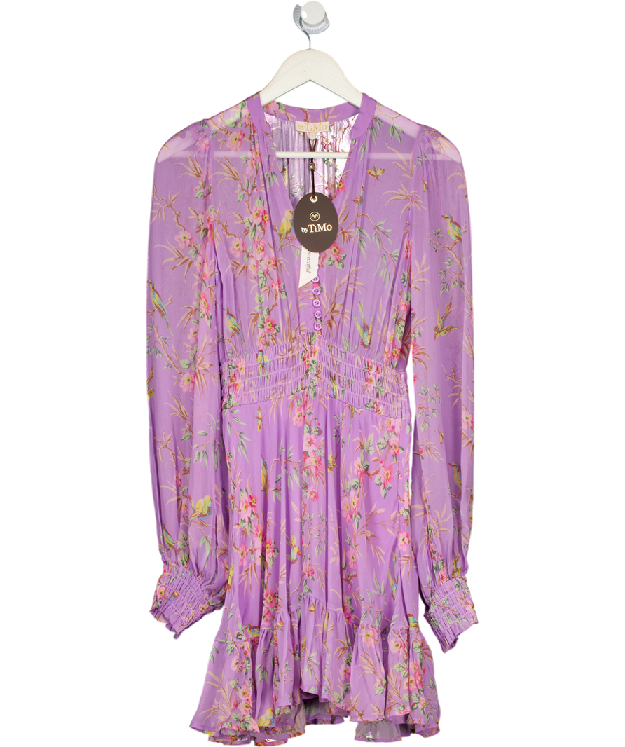 ByTIMO Purple Lilac Mini Long Sleeved Dress In Plum Garden UK S