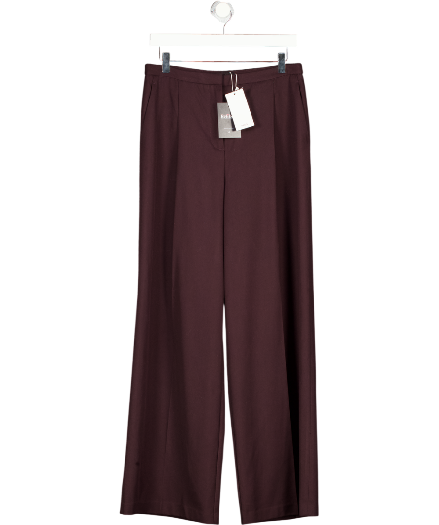 MANGO Brown Wide Leg Mid-rise Pleated Trousers UK 10