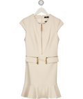 ELISABETTA FRANCHI Cream / Gold Chain Detail Crepe Peplum Hem Mini Dress UK 10