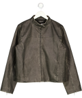 WHITE FOX Faux Leather Distressed Brown Black Zip Jacket UK M/L