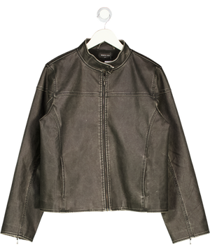 WHITE FOX Faux Leather Distressed Brown Black Zip Jacket UK M/L