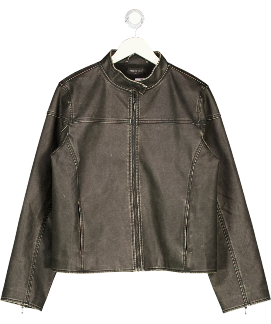 WHITE FOX Faux Leather Distressed Brown Black Zip Jacket UK M/L