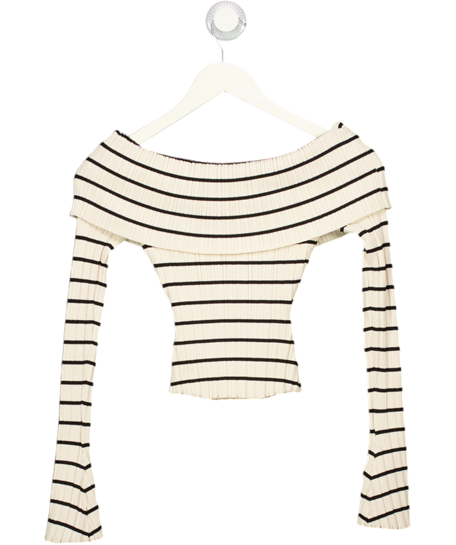 MESHKI Cream / Black Ribbed Off The Shoulder Top UK XS