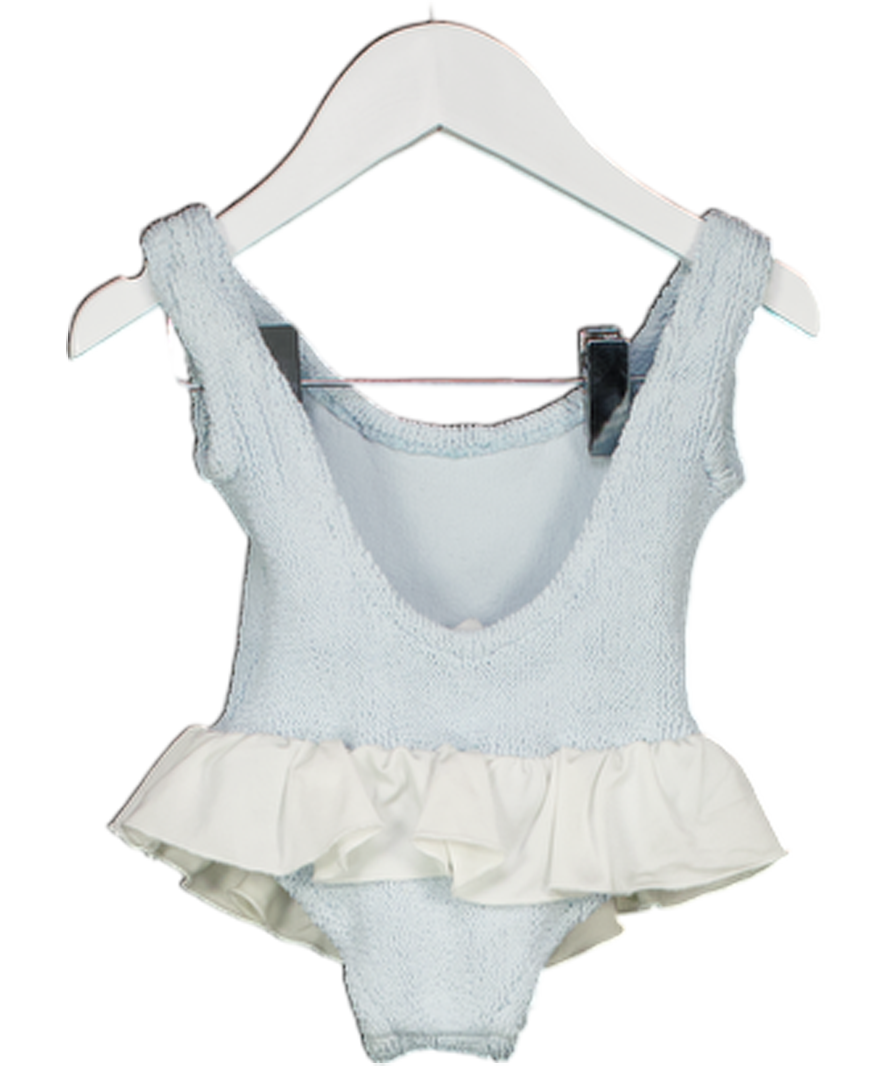 HUNZA G BABY Baby Blue Onepiece Swimsuit With Ruffle Waist 3-6 Years One Size