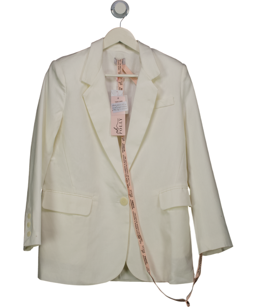 Oh Polly White Cotton / Linen Blend Single Breasted Blazer UK 8