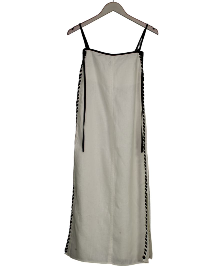 REISS White Dakota Linen Whipstitch Tie-strap Midi Dress In Ivory UK 6