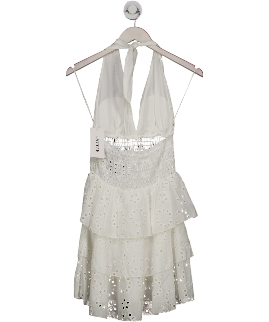 The style White Anglais Halter Neck Mini Dress One Size