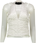 KOOKAI Ivory / Black Satin Polka Dot Halter Top UK 6