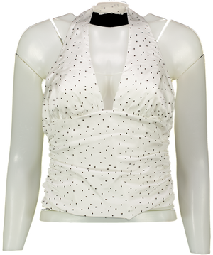 KOOKAI Ivory / Black Satin Polka Dot Halter Top UK 6