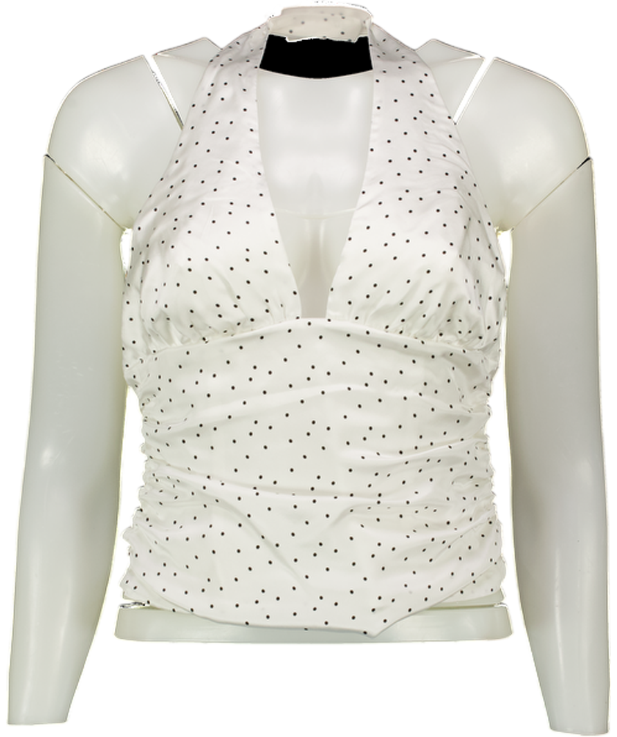 KOOKAI Ivory / Black Satin Polka Dot Halter Top UK 6
