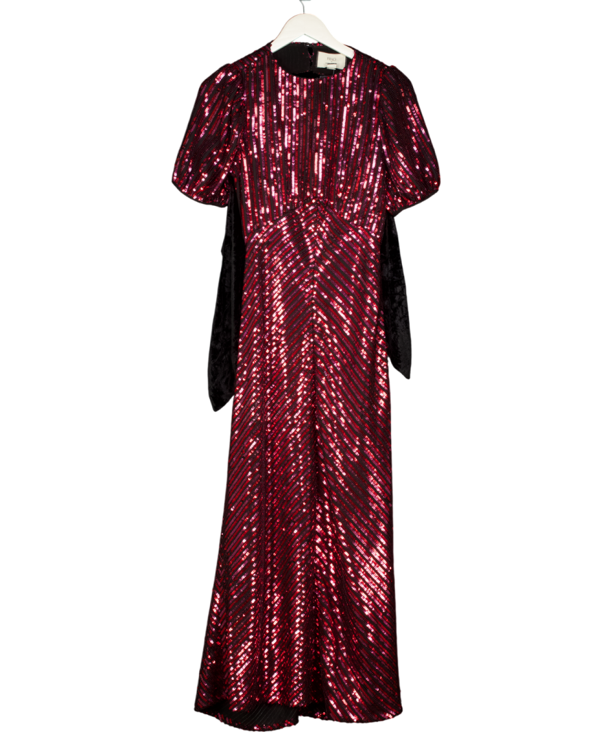 RIXO X Laura Jackson Red Daisy Sequinned Midi Dress UK M