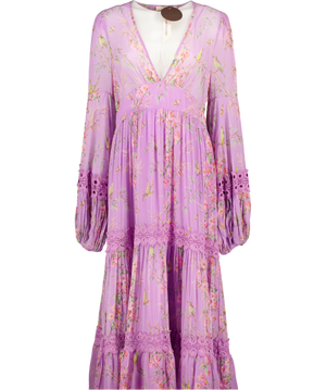 ByTIMO Lilac Floral-print Tiered Georgette Maxi Dress UK M
