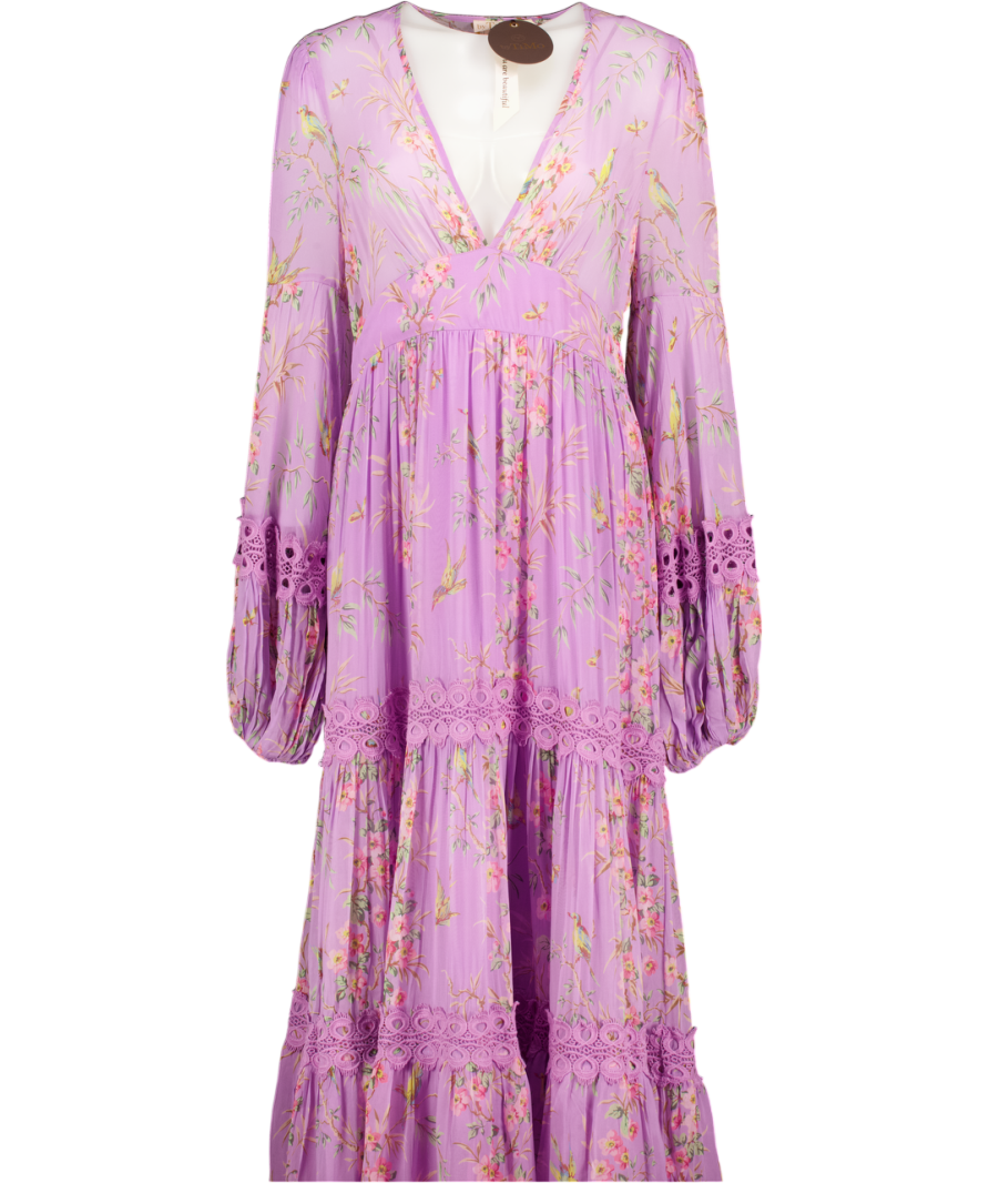 ByTIMO Lilac Floral-print Tiered Georgette Maxi Dress UK M