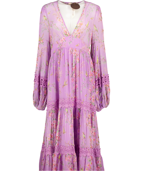ByTIMO Lilac Floral-print Tiered Georgette Maxi Dress UK M