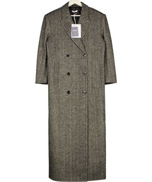 1886 Wool Herringbone Peak Lapel Coat - Grey UK S