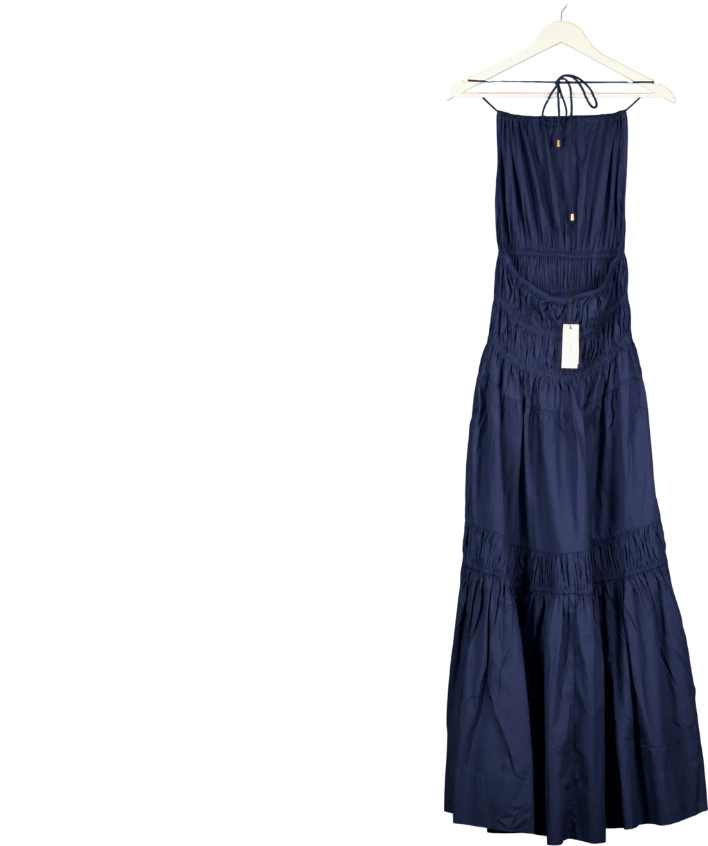 KAREN MILLEN Navy Blue Shirred Cotton Tiered Halter Neck Woven Maxi Dress UK 6