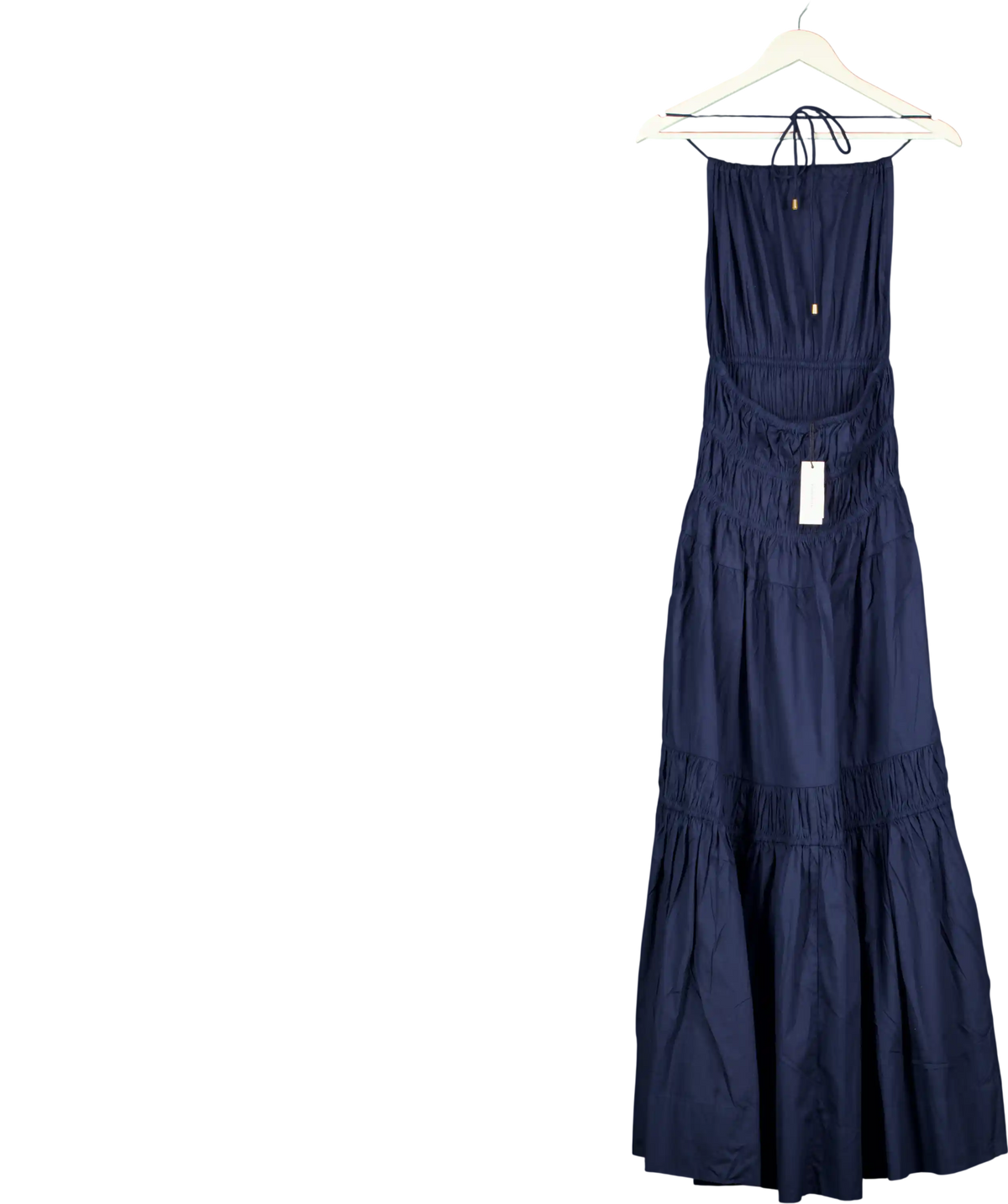 KAREN MILLEN Navy Blue Shirred Cotton Tiered Halter Neck Woven Maxi Dress UK 6