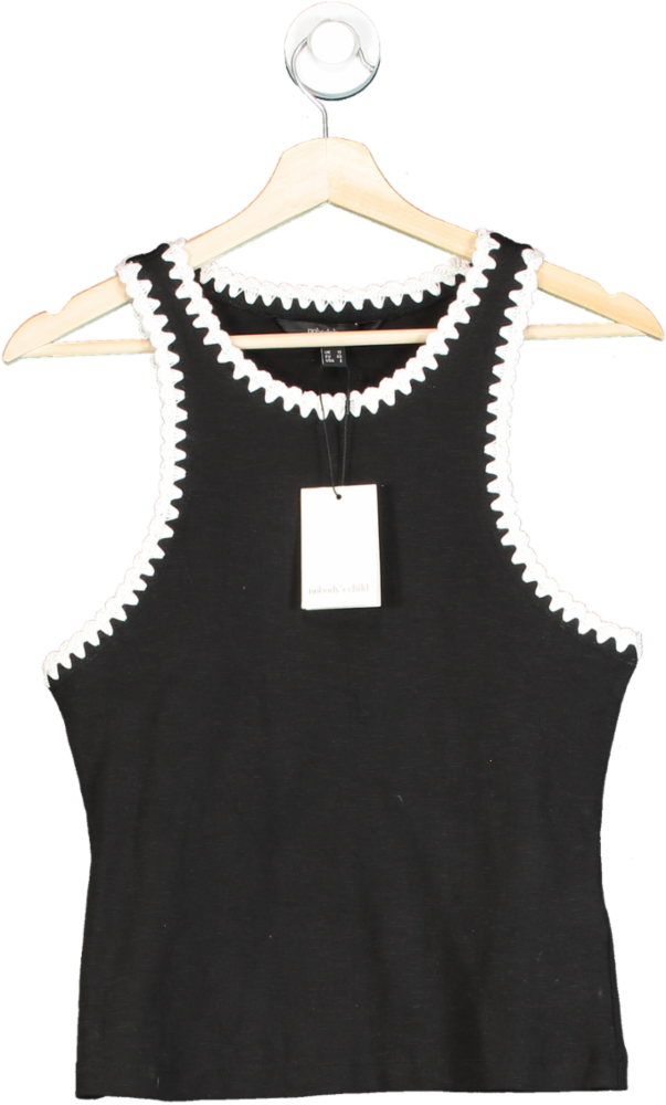 Nobody's Child Black Crochet Trim Racer Vest Top UK 12