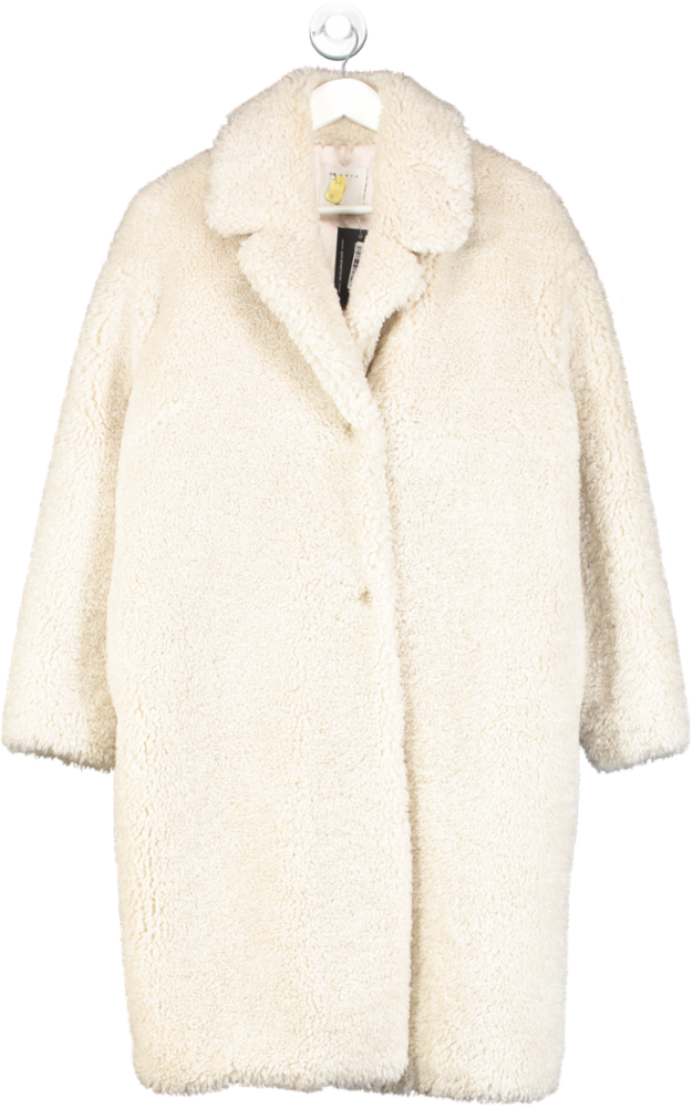 Sandro Cream Rocky Faux Shearling Coat UK S