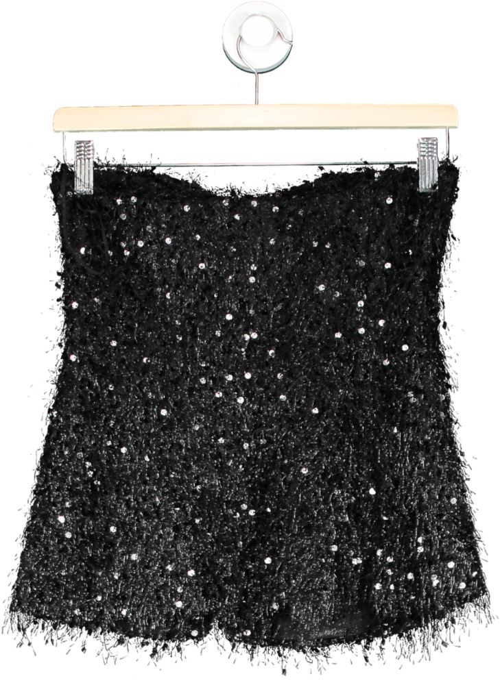 ZARA Black Sequin Strapless Top UK XS