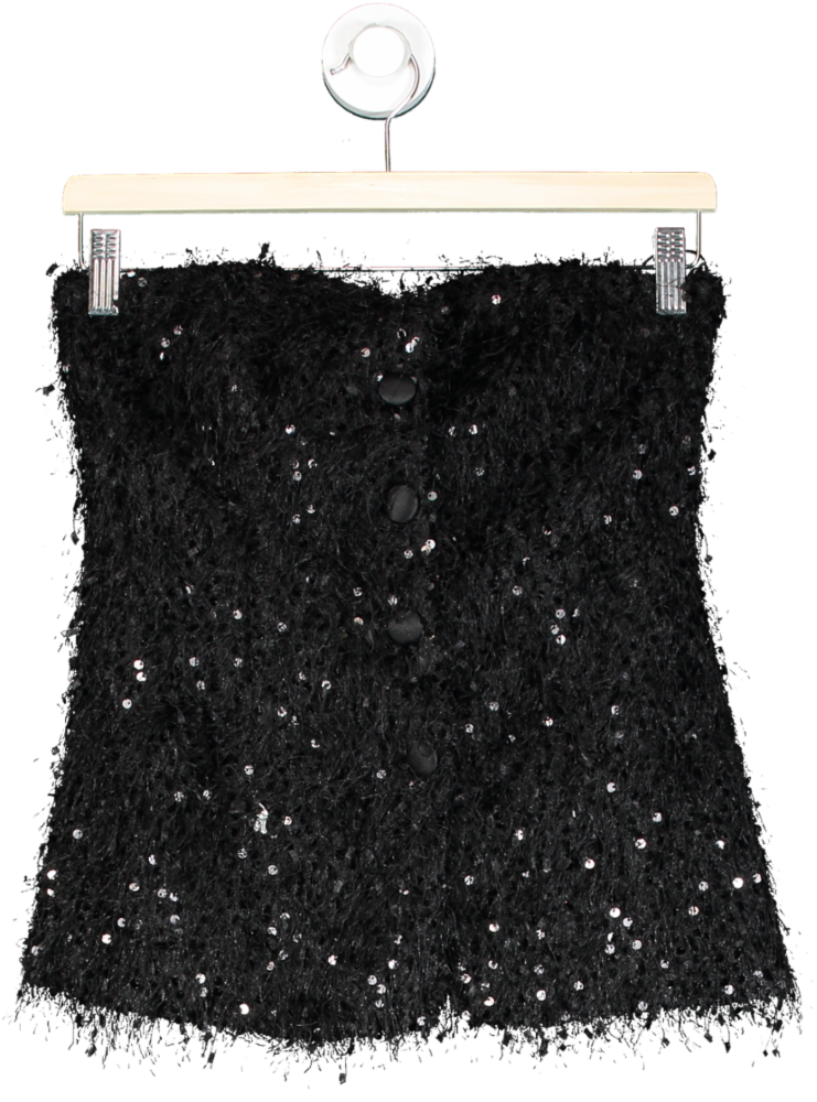 ZARA Black Sequin Strapless Top UK XS