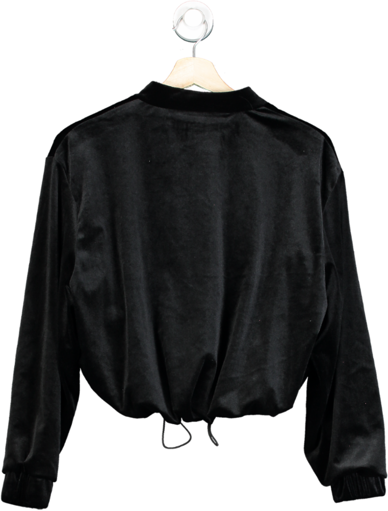 ZARA Black Velvet Cropped Popper Jacket UK S