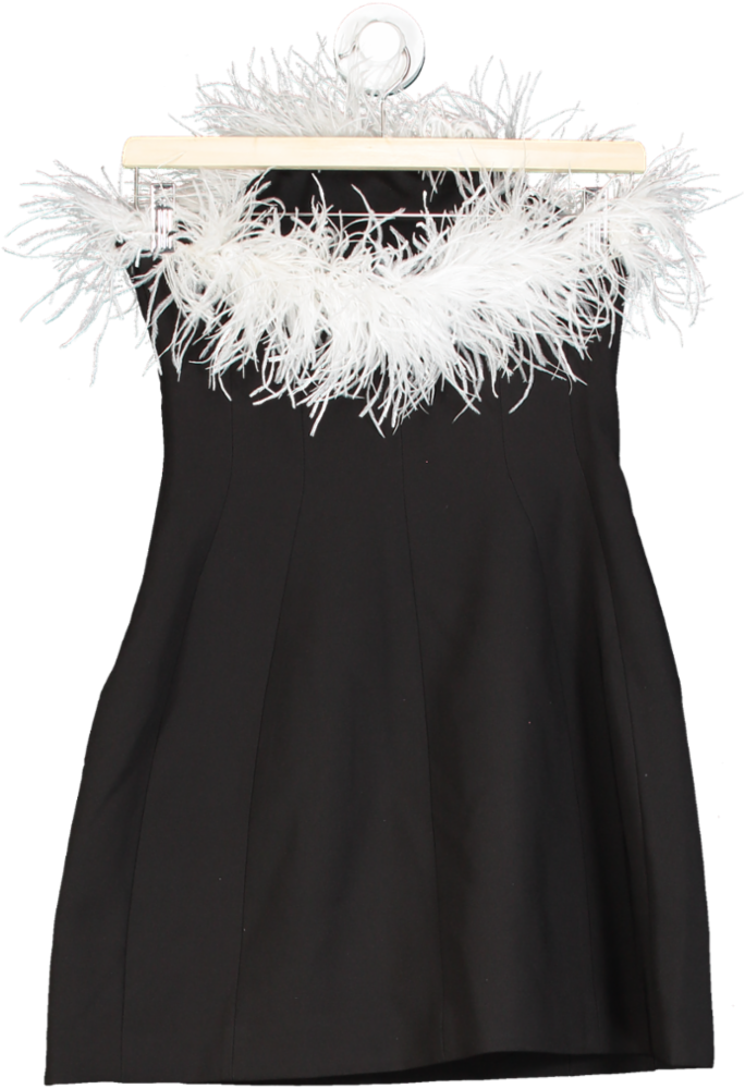 ZARA Black Feather Trim Strapless Mini Dress UK XS