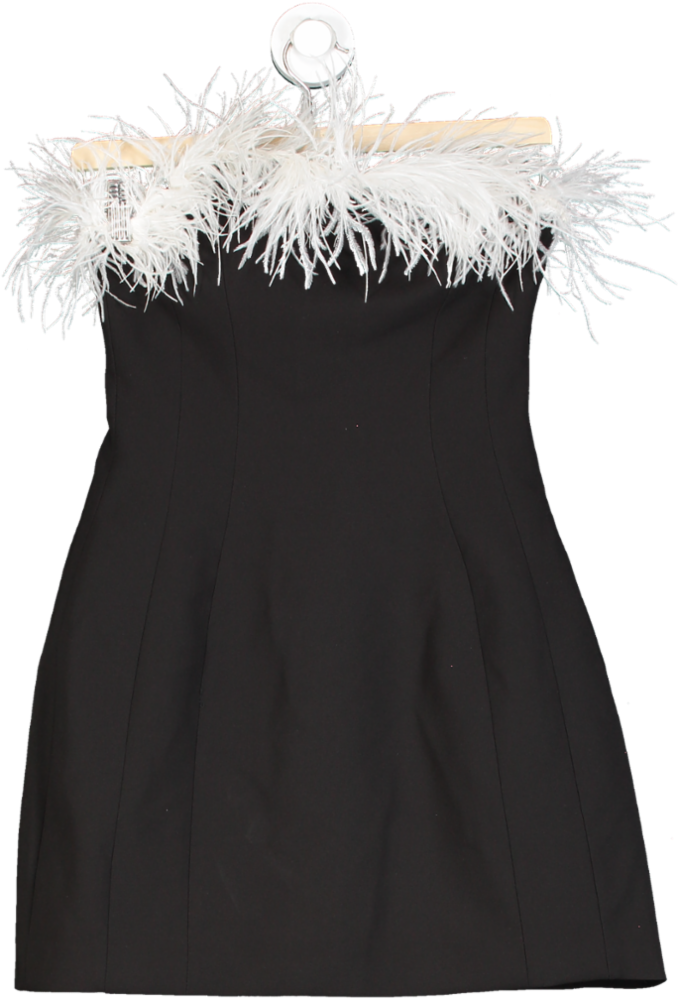 ZARA Black Feather Trim Strapless Mini Dress UK XS