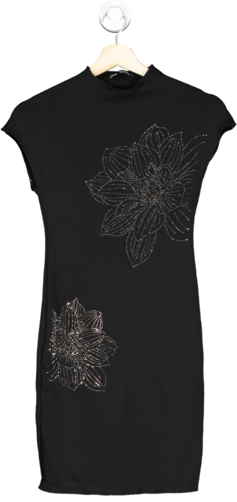 ZARA Black Short Glitter Stretch Knit Dress UK S