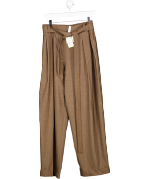 Lilysilk Brown Havana Silk-wool Barrel Leg Trousers UK 16