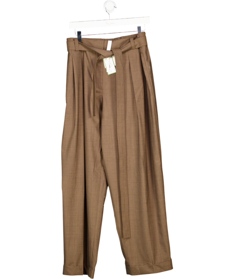 Lilysilk Brown Havana Silk-wool Barrel Leg Pants UK 16