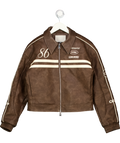 CERNUCCI Brown Pu Moto Badge Harrington Jacket UK S