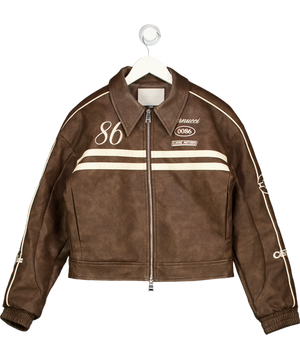 CERNUCCI Brown Pu Moto Badge Harrington Jacket UK S