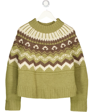 HERD 100% Bfl Wool Fleetwood Jumper In Moss Green With Ecru & Peat UK XS