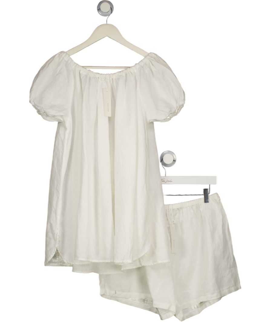 DEIJI STUDIOS 2-piece Ivory White Sandwashed French Short Linen Top & Shorts Set UK M/L